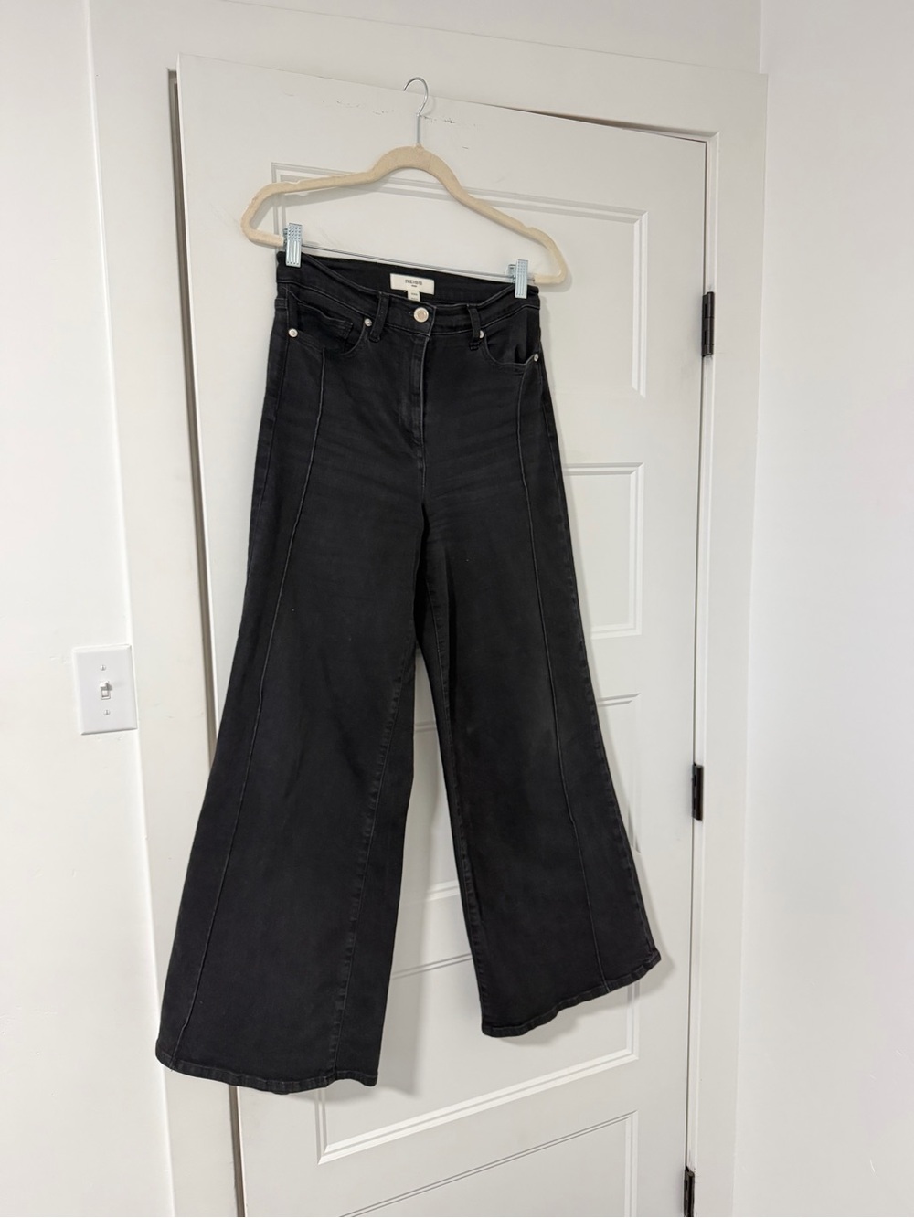 REISS Heather Stretch Cotton Wide Leg Women’s Jeans in Black - Size UK 28R